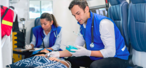 EMTs intubate a covid-19 coronavirus patient outside the hospital