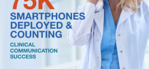 Image of physician on the phone with text overlay title of webinar