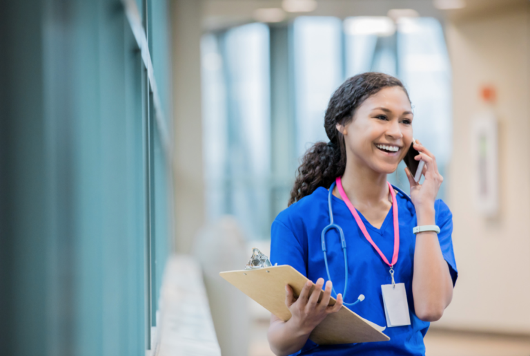 nurse talking on the phone